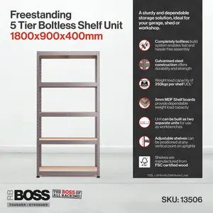 RB BOSS Garage Shelving Unit 5 Shelf MDF Galvanised Steel (H)1800mm (W)900mm (D)400mm