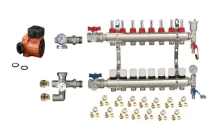 Warmer System Underfloor Heating 8 Port PSW Manifold with Manual Pump and Blending Valve Set