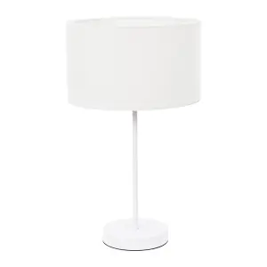 ValueLights Charles White Single Stem Table Lamp with White Drum Lamp Shade and LED Bulb