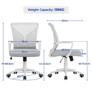 Yaheetech Adjustable Swivel Office Chair with Lumbar Support - Light Grey