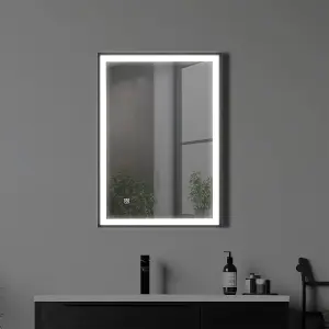 500x700mm LED Illuminated Bathroom Mirror Black Framed Cool White with Touch Sensor & Demister Pad