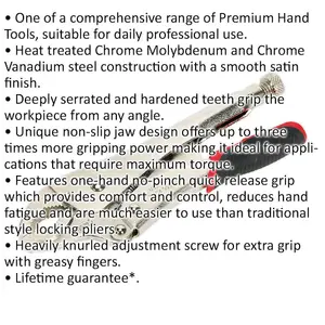 220mm Quick Release Locking Pliers with 45mm Jaw Capacity and Hardened Teeth for Maximum Grip