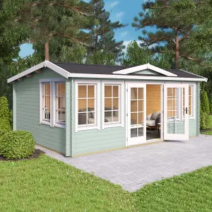 Lasita Balderton Log Cabin - 5.5m x 4m - Traditional Clockhouse Style Summer House Double Glazed