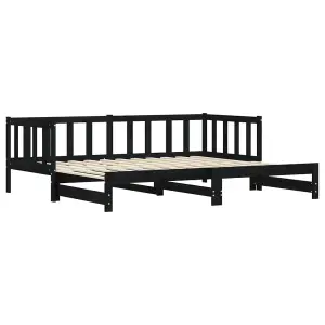 Berkfield Day Bed with Trundle Black 90x200 cm Solid Wood Pine