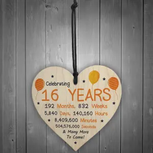 Red Ocean 16th Birthday Novelty Wooden Heart Gift For Son Daughter Brother Sister Friend