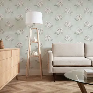 Hydrangea Harmony Wallpaper in Sage Green