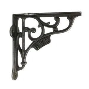 Oakcrafts - Pair of Antique Cast Iron 'GWR' Railway Shelf Brackets - 125mm x 125mm