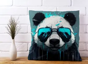 Panda With Blue Glasses Splashart Cushions 45cm x 45cm