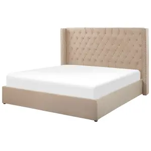 Velvet EU Super King Size Ottoman Bed Beige LUBBON