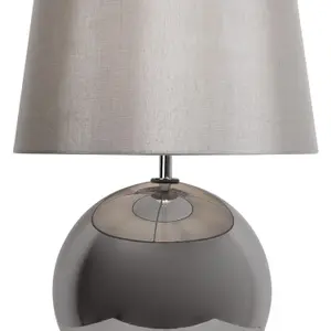 First Choice Lighting Set of 2 Ball Smoked Glass Table Lamps with Grey Fabric Shades