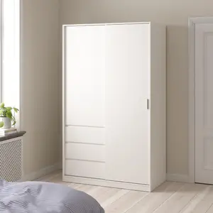 Tvilum Esla Scandinavian Matt white 3 Drawer Double Sliding door wardrobe (H)2004mm (W)1185mm (D)600mm