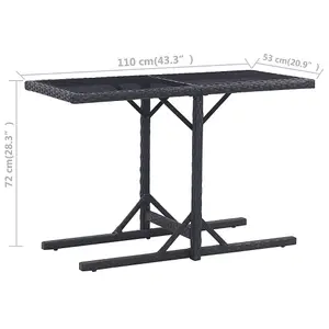 Berkfield Garden Table Black 110x53x72 cm Glass and Poly Rattan