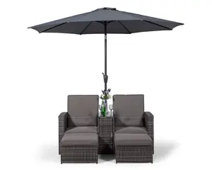 Giardino Nevada Double Reclining Rattan Sun Loungers Set - Grey