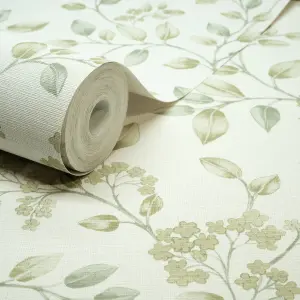 Grandeco Jasmine Leaf Trail Textured Wallpaper, Sage Green