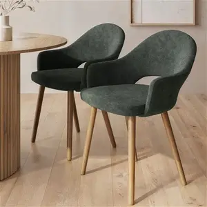 Set Of 2 Green Fabric Dining Chairs With Oak Legs - Colbie