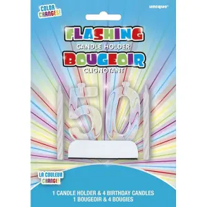 Unique Party Birthday Candles With Milestone Number Shaped Flashing Holder 50 (One Size)