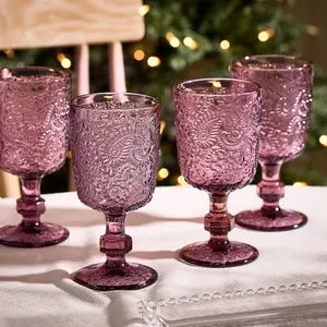 Set of 8 Luxury Bright Pink Drinking Wine Glass Wine Goblets 300ml