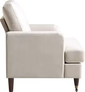 Brigette Beige Velvet Armchair With Antique Brass Castor Legs - Daals - Armchairs