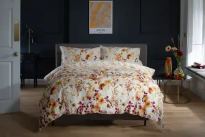 The Lyndon Company Watercolour Floral 180 Thread Count Soft Cotton Digital Printed Reversible Duvet Cover Set Terracotta