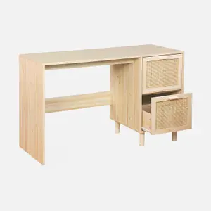 sweeek. 2-drawer woven rattan desk Camargue Natural 120x48x75 cm