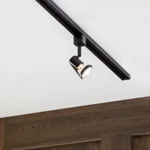 Litecraft Harlem Black 1 Head 1m Straight Kitchen Ceiling Light with LED Bulbs