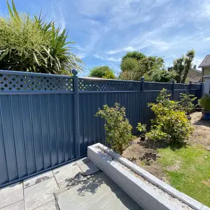 Storm Ready Maintenance Free 25 yr Guarantee ColourFence Extra Wide Metal Fence Panel Trellis 1.8m 6ft h x 2.35m 7.7ft w Blue