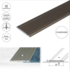 A02 930mm x 30mm 2.7mm Anodised Aluminium Flat Door Threshold Strip - Champagne, 0.93m