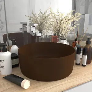 Berkfield Luxury Wash Basin Round Matt Dark Brown 40x15 cm Ceramic