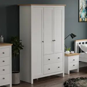 Vida Designs Arlington White 3 Door 2 Drawer Wardrobe (H)1800mm (W)1090mm (D)520mm