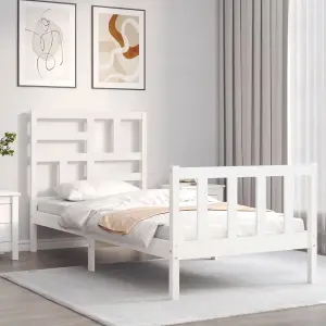 Berkfield Bed Frame with Headboard White Single Solid Wood