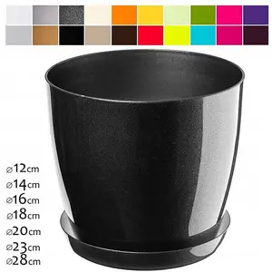 Plant Flower Pot Plastic 20 Colours 9 sizes Gloss Pots Planter Saucer Tray Deco Grey 9.5cm Graphite 20cm