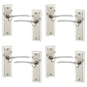 URBNLIVING 159mm Length 8 Pcs Como Dual Metal & Satin Nickel Plain Lever Latch Door Handles Set