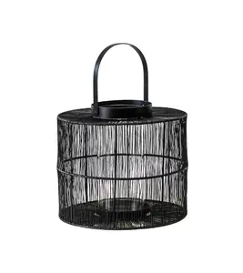 Portofino Wirework Lantern with Glass Insert Black H22cm W26cm