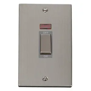 Stainless Steel 2 Gang Ingot Size 45A Switch With Neon - Grey Trim - SE Home