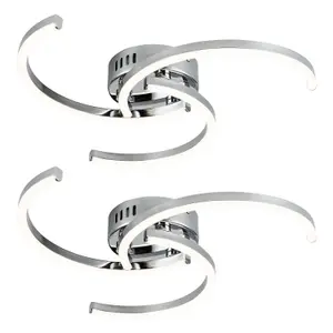 First Choice Lighting Set of 2 Curve Chrome LED Flush Ceiling Lights