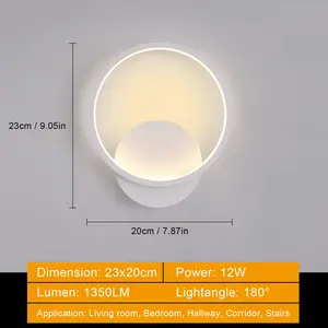 Round Led Wall Light, Warm White 3000K Acrylic Wall Lamp White