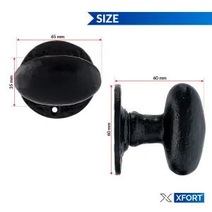 XFORT 63mm Black Antique Oval Mortice Knob Set, 1 Pair