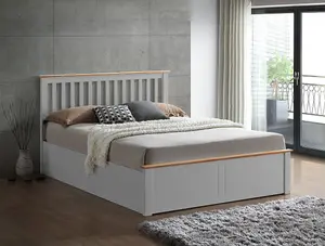 Rest Relax Manhattan Pearl Grey and Oak Trim Wooden Ottoman Bed