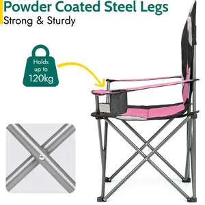 Folding Camping Chair Deluxe Padded High Back Portable Garden Fishing Trail - Pink