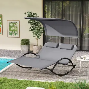 COSTWAY Outdoor Double Chaise Rocker Rocking Daybed Sun Lounger w/ Canopy