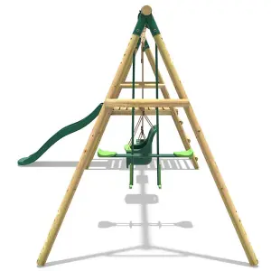 Rebo Voyager Wooden Garden Swing Set with Standard Seat, Baby Seat, Glider, Platform and Slide - Green