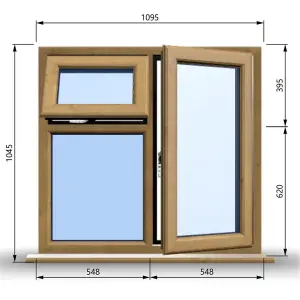 1095mm (W) x 1045mm (H) Wooden Stormproof Window - 1 Opening Window (RIGHT) - Top Opening Window (LEFT) - Toughened Safety Gla