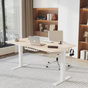 Hieronymus Electric Height Adjustable T-Shape Standing Desk Beige / White / 122 x 160 x 60 cm