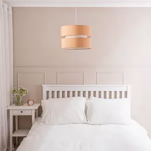 ValueLights Sophia Large Easy Fit Ceiling Light Shade 2 Tier Pendant Drum Lampshade - Sand - Bulb Included