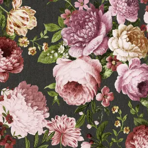 Arthouse Tapestry Floral Charcoal/Pink Wallpaper