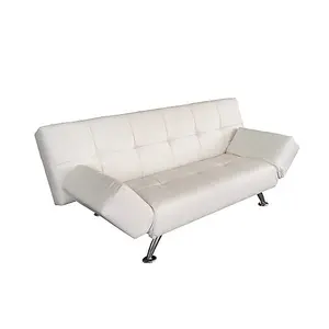 Venice Faux Leather Sofa Bed In White With Chrome Metal Legs