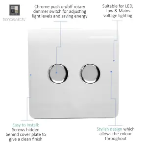 Trendi Switch 2 Gang 1 or 2 way 150w Rotary LED Dimmer Light Switch in Ice White