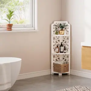 White Corner Shelves Free Standing Shelf Floor Storage Unit for Bathroom, Living Room, Bedroom, Kitchen