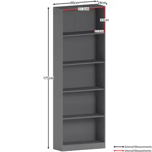 Ronald Bookcase Grey / 175 cm H x 60 cm W