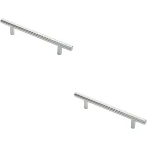 2x Round T Bar Cabinet Pull Handle 188 x 12mm 128mm Fixing Centres Chrome